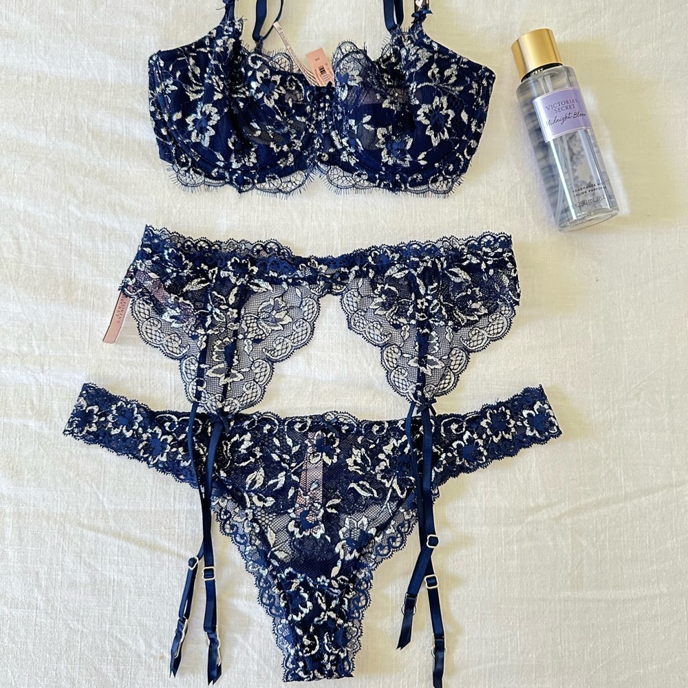Navy Blue Foil Lingerie Garter Set